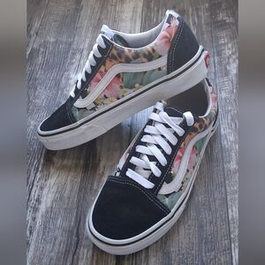 VAN'S Off The Wall Black White Floral Leopard Sneakers